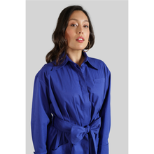Load image into Gallery viewer, Cotton Belted Gathered Maxi Shirt Dress 3 Vivid Blue