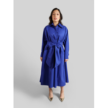 Load image into Gallery viewer, Cotton Belted Maxi Gathered Shirt Dress Vivid Blue