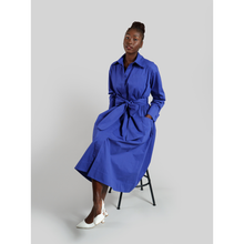 Load image into Gallery viewer, Cotton Belted Gathered Maxi Shirt Dress in Vivid Blue 8