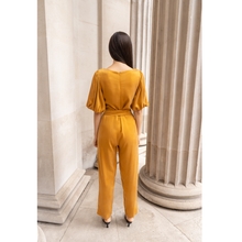 Load image into Gallery viewer, Femponiq Belted Puff Sleeve Vegan Jumpsuit back