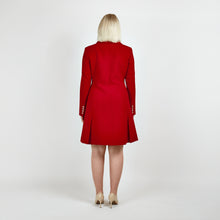 Load image into Gallery viewer, Back view of the Femponiq Asymmetric Pleated Blazer Dress in Red, featuring a tailored fit, asymmetric pleated design, and bold, elegant silhouette.