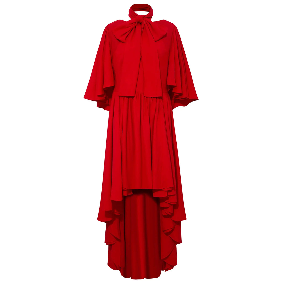 Bow Tie Neck Red Cape Sleeve Dress – Femponiq