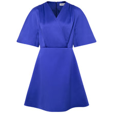 Load image into Gallery viewer, Pleated Shoulder Kimono Sleeve Satin Duchess Dress Royal Blue - Front Product Picture