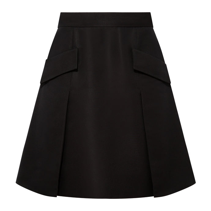 Pleated Silk Blend Flared Skirt Black