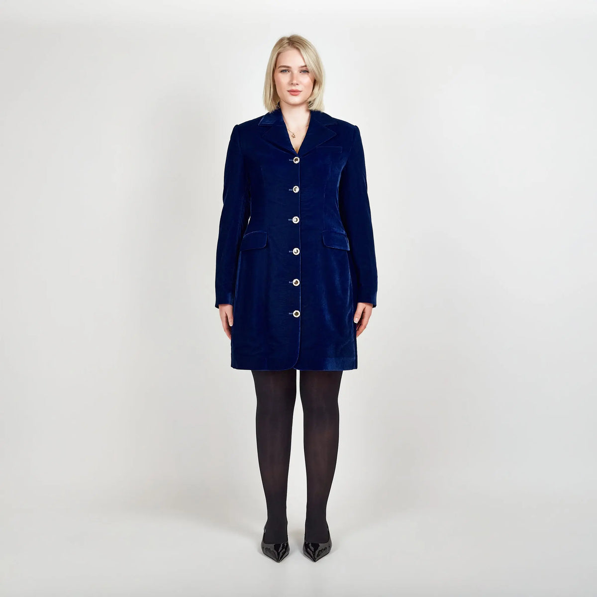 Royal Blue Velvet Tailored Blazer Designer Dress – Femponiq