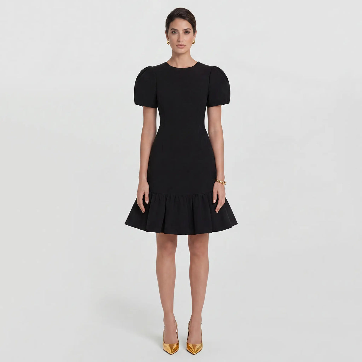 little black peplum dress Satin Piped Peplum Dress in Black