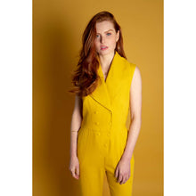 Load image into Gallery viewer, Double Breasted Shawl Lapel Jumpsuit  (Mustard Yellow) | Femponiq