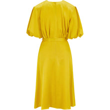 Load image into Gallery viewer,  Puff Sleeve  Satin Dress in Yellow - Back Product Picture