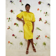 Load image into Gallery viewer,  Puff Sleeve  Satin Dress in Yellow - Front