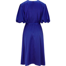 Load image into Gallery viewer, Puff Sleeve Satin Dress in Royal Blue-Back Product Picture.jpg