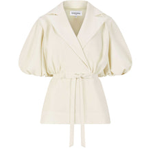 Load image into Gallery viewer, Puff Sleeve Notched Lapel Blouse in Ivory - Front Product Picture