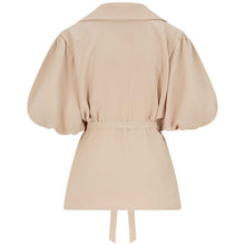 Load image into Gallery viewer, Puff Sleeve Notched Lapel Blouse in Beige - Back Product Picture