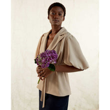 Load image into Gallery viewer, Puff Sleeve Notched Lapel Blouse in Beige - Front Side