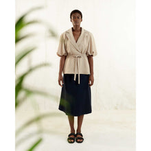 Load image into Gallery viewer, Puff Sleeve Notched Lapel Blouse in Beige - Front