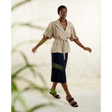 Load image into Gallery viewer, Puff Sleeve Notched Lapel Blouse in Beige - Front Side