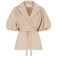 Load image into Gallery viewer, Puff Sleeve Notched Lapel Blouse in Beige - Front Product Picture
