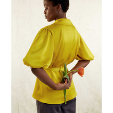 Load image into Gallery viewer, Puff Sleeve Notched Lapel Blouse in Ivory - Back