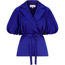 Load image into Gallery viewer, Puff Sleeve Notched Lapel Blouse in Royal Blue - Front Product Picture
