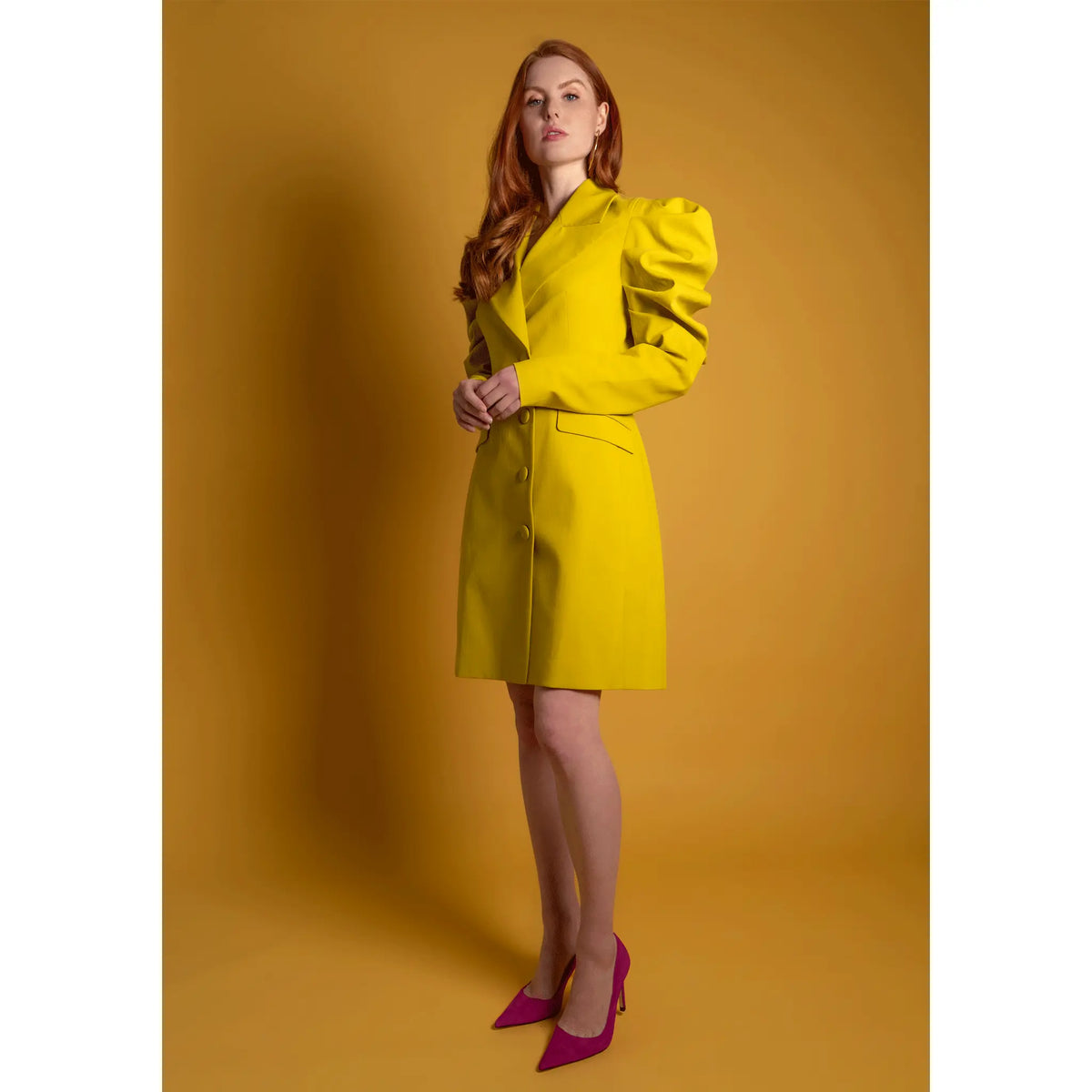 Draped Sleeved Tailored Blazer Dress