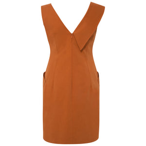 Orange Asymmetric Lapel Cotton Dress | Femponiq