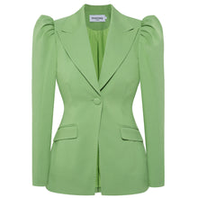 Load image into Gallery viewer, Green Puff-Shoulder Tailored Blazer | Femponiq