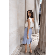 Load image into Gallery viewer, Blue Rushed Asymmetrical Skirt | Femponiq

