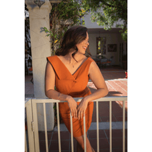 Load image into Gallery viewer, Orange Asymmetric Lapel Cotton Dress | Femponiq
