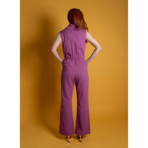 Double Breasted Shawl Lapel Jumpsuit  (Purple Orchid) | Femponiq