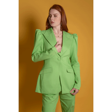Load image into Gallery viewer, Green Puff-Shoulder Tailored Blazer | Femponiq
