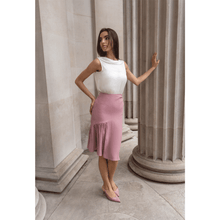 Load image into Gallery viewer, Pink Rushed Asymmetrical Skirt | Femponiq
