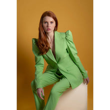 Load image into Gallery viewer, Green Puff-Shoulder Tailored Blazer | Femponiq