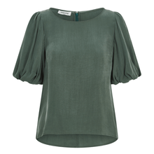 Load image into Gallery viewer,  Green Puff Sleeve Vegan- Cupro Blouse | Femponiq
