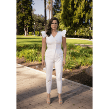 Load image into Gallery viewer, White Ruffled Sleeve Tuxedo Jumpsuit | Femponiq
