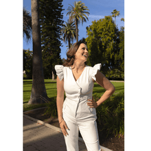 Load image into Gallery viewer, White Ruffled Sleeve Tuxedo Jumpsuit | Femponiq