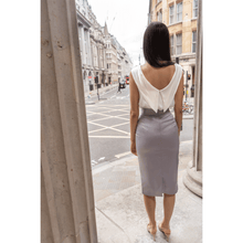 Load image into Gallery viewer, Grey Cotton-Blend Sateen Pencil Skirt  | Femponiq
