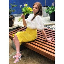 Load image into Gallery viewer, High Waisted Cotton Pencil Skirt in Yellow - Front