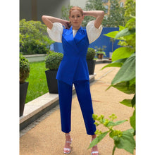 Load image into Gallery viewer, High Waisted Cropped Cotton Trouser in Royal Blue - Front Look