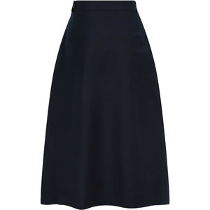 High Waisted Semi-Flared Cotton Skirt in Navy - Back Product Picture