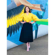 Load image into Gallery viewer, High Waisted Semi-Flared Cotton Skirt in Navy - Front