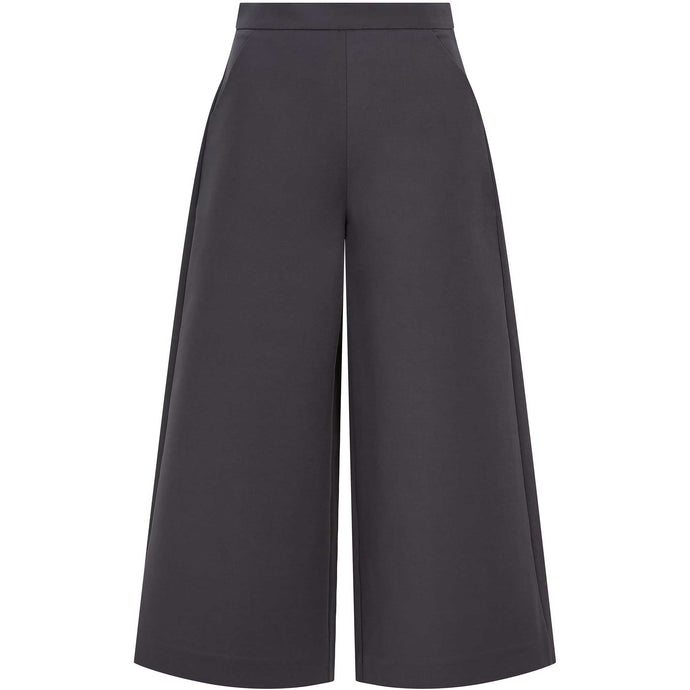 High Waisted Wide Leg Cropped Trouser in Grey - Front Product Picture