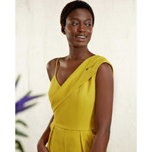 Load image into Gallery viewer, Peak Lapel Jumpsuit in Mustard Yellow - Front Close Up