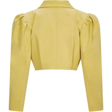 Load image into Gallery viewer, Puff Shoulder Cropped Cotton Blazer in Mustard Yellow - Back Product Picture