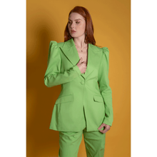 Load image into Gallery viewer, Green Puff-Shoulder Tailored Blazer | Femponiq