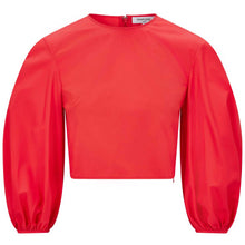 Load image into Gallery viewer, Puff Sleeve Cropped Cotton Top in Red - Front Product Picture