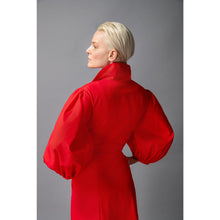 Load image into Gallery viewer, Asymmetric A-Line Cotton Dress in Red - Back Close Up