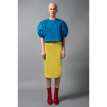Load image into Gallery viewer, Model Is Wearing High Waisted Cotton Yellow Pencil Skirt - Front View