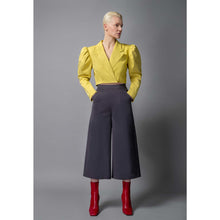 Load image into Gallery viewer, Puff Shoulder Cropped Cotton Blazer in Mustard Yellow - Front
