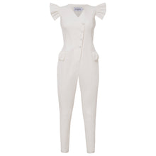 Load image into Gallery viewer, White Ruffled Sleeve Tuxedo Jumpsuit | Femponiq