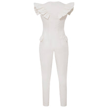 Load image into Gallery viewer, White Ruffled Sleeve Tuxedo Jumpsuit | Femponiq