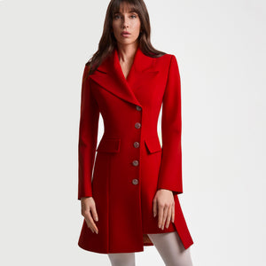 Asymmetric Pleated Red Blazer Dress